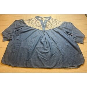 Suzanne Betro Weekend Chambray Women's Sz 2X Blue Floral Lace Western Cottage